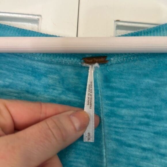 Free People Shell sleeve lace trim Henley turquoise small - Picture 4 of 11